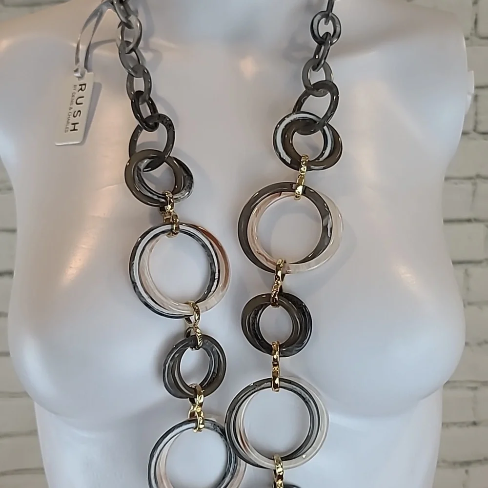 Rush by Denis & Charles Boho Chunky Circle Marbled Link Statement Necklace - NWT